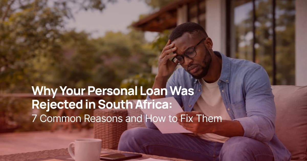 African man reading a loan rejection letter on a terrace and looking worried in South Africa