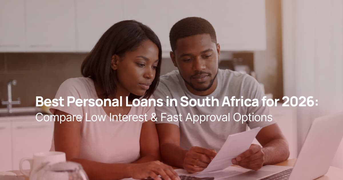 Couple reviewing personal loan options in South Africa for 2026 on a laptop at home