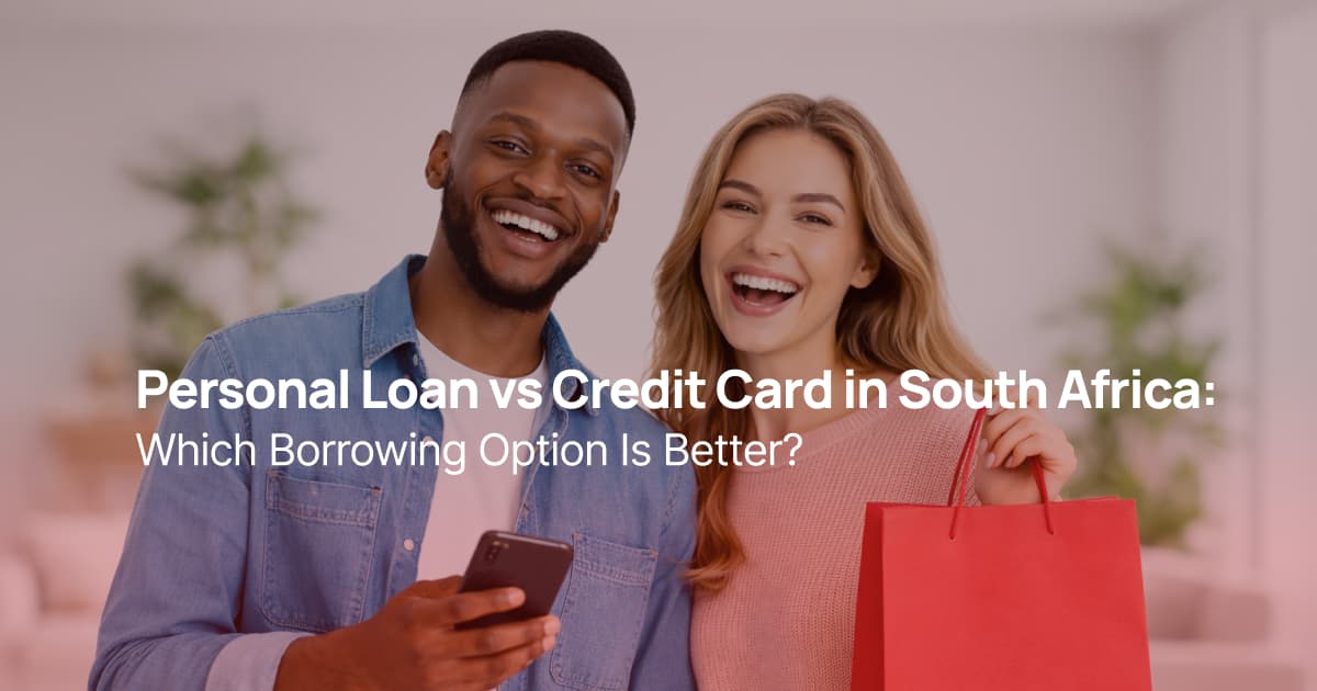 Couple comparing personal loan and credit card options while shopping in South Africa